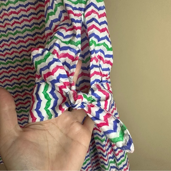 Talbots Women 1XP Petite Cotton Popover Peasant Top Bow 3/4 Sleeve Colorful - Picture 3 of 8